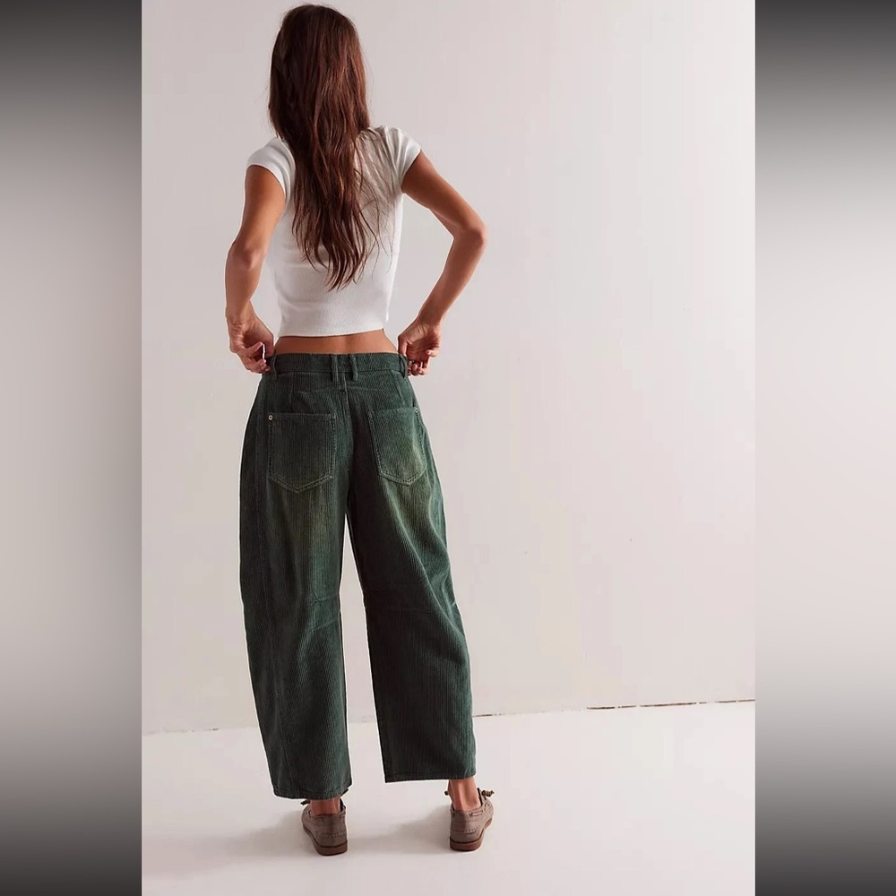 Free People Olive Green Wide-Leg Jeans - Picture 2 of 2